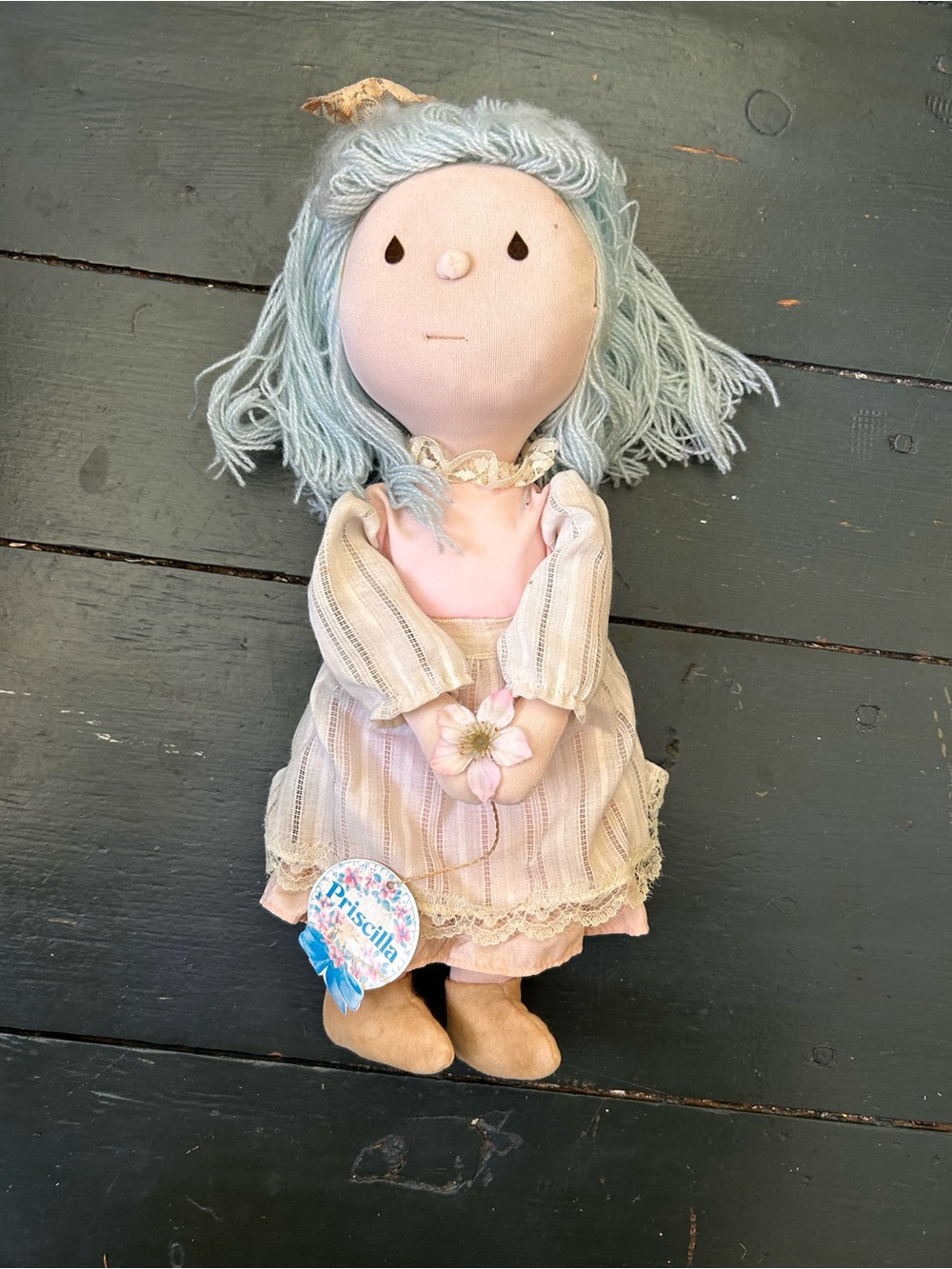 Vintage 1979 Russ Berrie Priscilla cloth doll yarn hair  13”